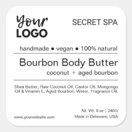 Adesivo Quadrado Rótulo de Produto Spa Preto e Branco Mínimo Modern