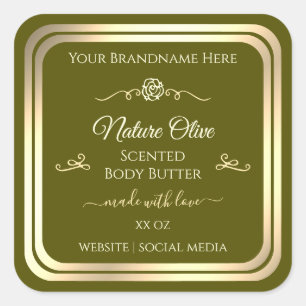 Adesivo Quadrado Rótulo de Produto Verde-Olividade Dourado Frame Vi
