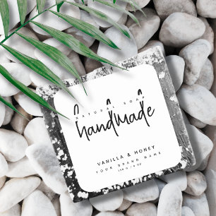 Adesivo Quadrado Rótulo de sabão artesanal preto com escrita minima