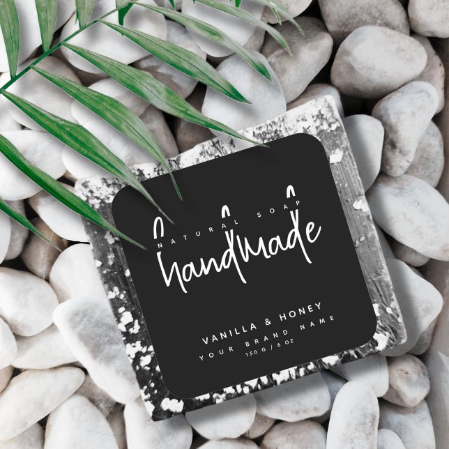 Adesivo Quadrado Rótulo de sabão artesanal preto com letra minimali (Criador carregado)