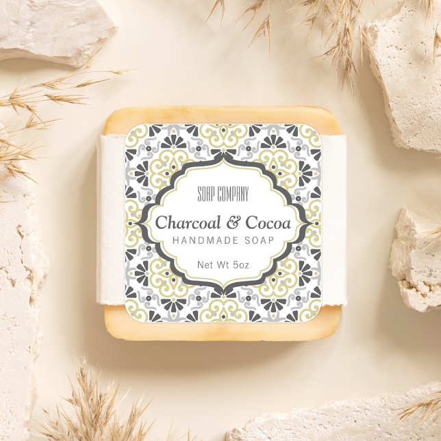 Adesivo Quadrado Rótulo de Sabão de Beige de Cinza Feminina Padrão  (Criador carregado)