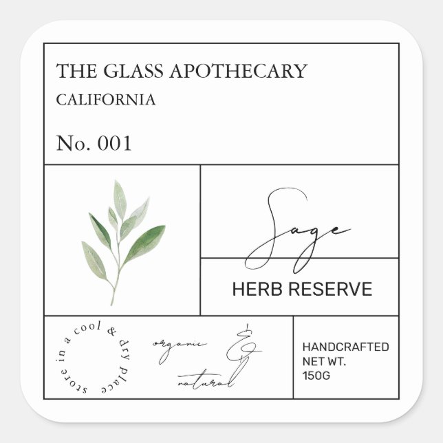 Adesivo Quadrado Rótulo de Sage Apothecary (Frente)