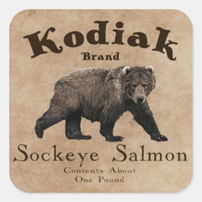 Adesivo Quadrado Rótulo de Salmão Vintage Kodiak (Frente)