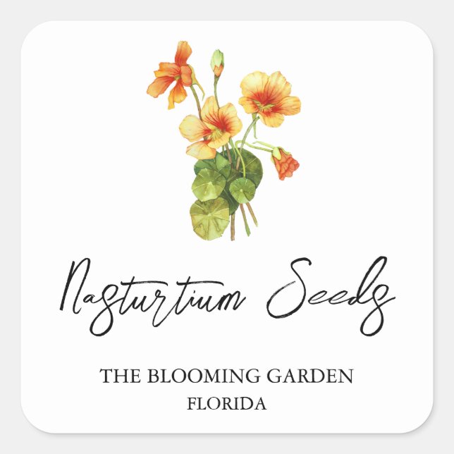 Adesivo Quadrado Rótulo de sementes de nasturtium (Frente)
