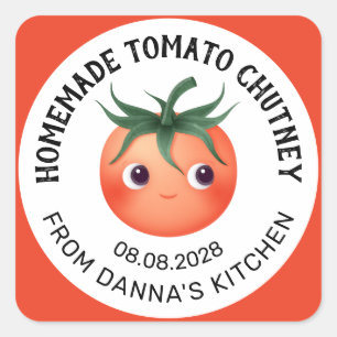 Adesivo Quadrado Rótulo de Tomato Chutney caseiro com tomate bebê