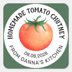 Adesivo Quadrado Rótulo de Tomato Chutney caseiro com tomate vermel