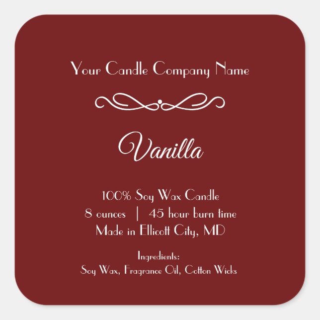 Adesivo Quadrado Rótulo de Vela Branca Vermelha Desabrochar Miniali (Frente)