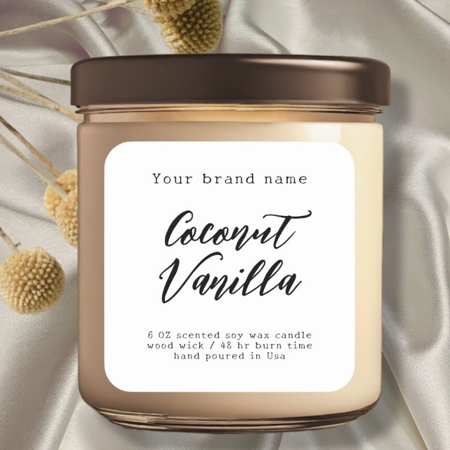 Adesivo Quadrado Rótulo de vela de embalagem simples branco minimal (Criador carregado)