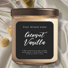 Adesivo Quadrado Rótulo de vela de embalagem simples preto mínimo