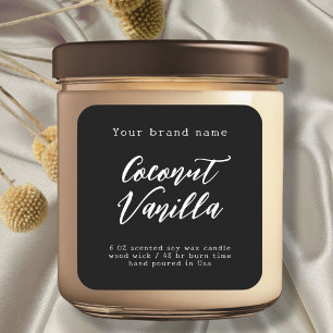 Adesivo Quadrado Rótulo de vela de embalagem simples preto mínimo