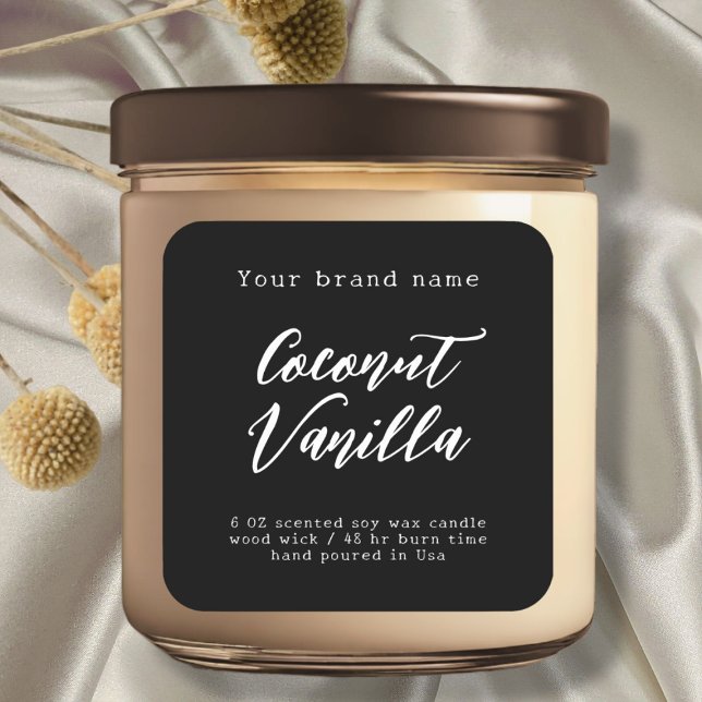 Adesivo Quadrado Rótulo de vela de embalagem simples preto mínimo (Criador carregado)