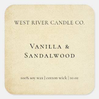 Adesivo Quadrado Rótulo de Vela de Papel Kraft Rústico Elegante