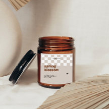 Rótulo de Vela de Soja em Pote Xadrez Boho Retro