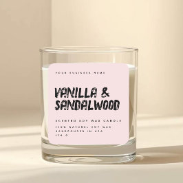 Adesivo Quadrado rótulo de vela de soja rosa com tipografia moderna