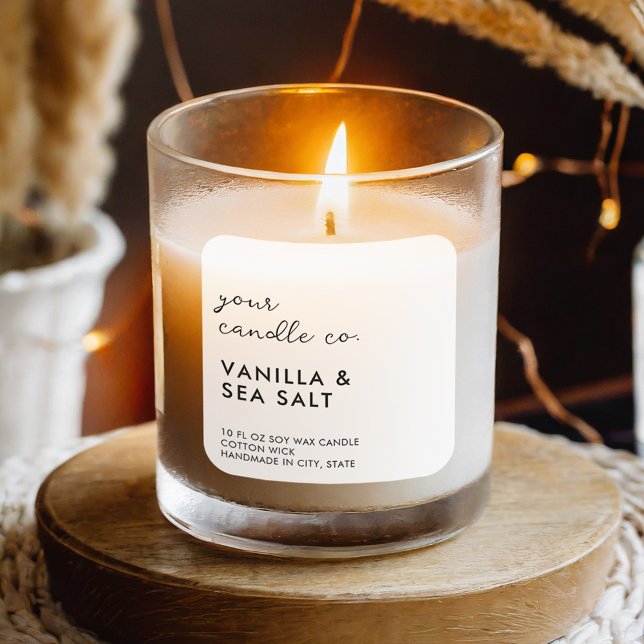 Adesivo Quadrado Rótulo de Vela Mínima Branco Moderno (Criador carregado)