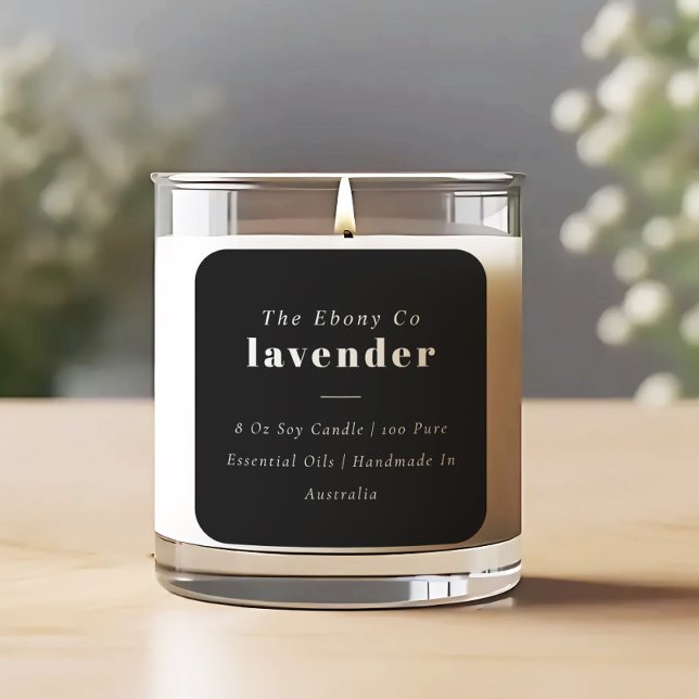 Adesivo Quadrado Rótulo de Vela Mínima Preta e Branca Elegante Simp (Criador carregado)