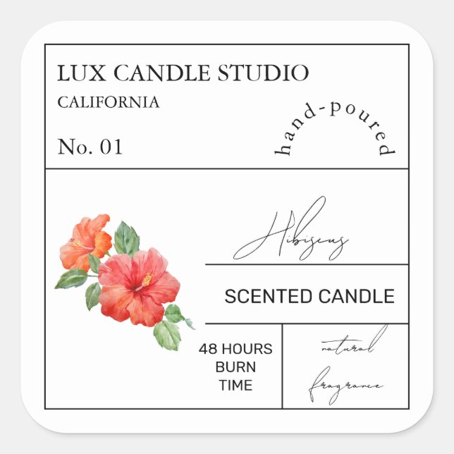 Adesivo Quadrado Rótulo de Vela Perfumada de Hibiscus (Frente)