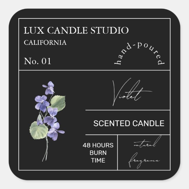 Adesivo Quadrado Rótulo de Vela Perfumada Violeta (Frente)