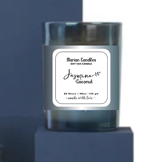 Adesivo Quadrado Rótulo de Vela Personalizada Rustic Black and Whit (Criador carregado)