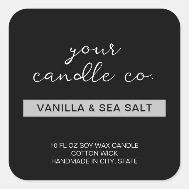 Adesivo Quadrado Rótulo de Vela Preta Mínima Moderna (Frente)