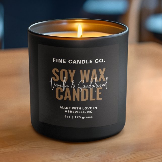 Adesivo Quadrado Rótulo de Vela Preto Minimalista Moderno Elegante  (Criador carregado)