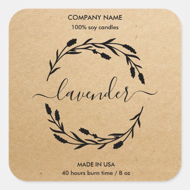 Adesivo Quadrado Rótulo de Vela Rótulo Rótulo de Lavanda Rótulo de  (Frente)