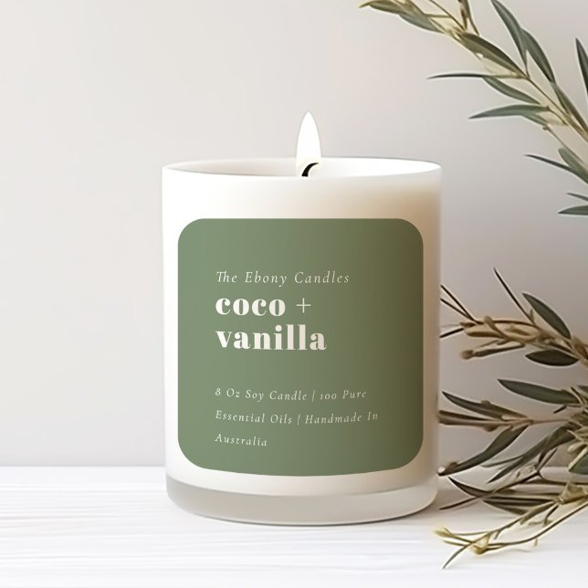 Adesivo Quadrado Rótulo de Vela Verde Mínima Rústica Elegante Simpl (Criador carregado)