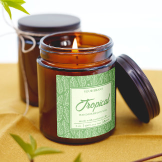 Adesivo Quadrado Rótulo de Vela Verde Quadrada de Folhas Tropicais