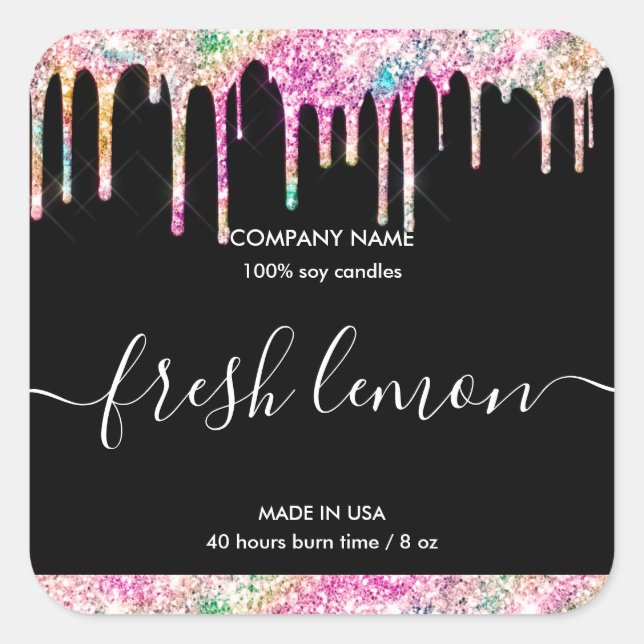 Adesivo Quadrado Rótulo de velas - frasco holográfico (Frente)
