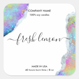 Adesivo Quadrado Rótulo de velas opal mínimo iridescente moderno
