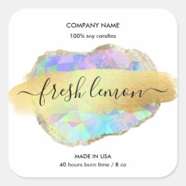 Adesivo Quadrado Rótulo de velas opal mínimo iridescente moderno