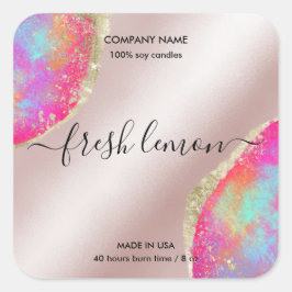 Adesivo Quadrado Rótulo de velas opal mínimo iridescente moderno