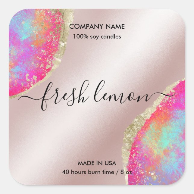 Adesivo Quadrado Rótulo de velas opal mínimo iridescente moderno (Frente)