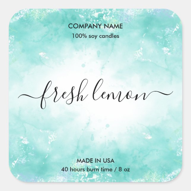 Adesivo Quadrado Rótulo de velas rótulo do frasco azul aqua (Frente)