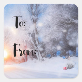 Adesivo Quadrado Rótulo de Vinheta na Praça do Natal Sunny Winter D