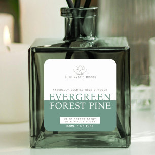Adesivo Quadrado Rótulo difusor verde de pinho verde-rosa da flores