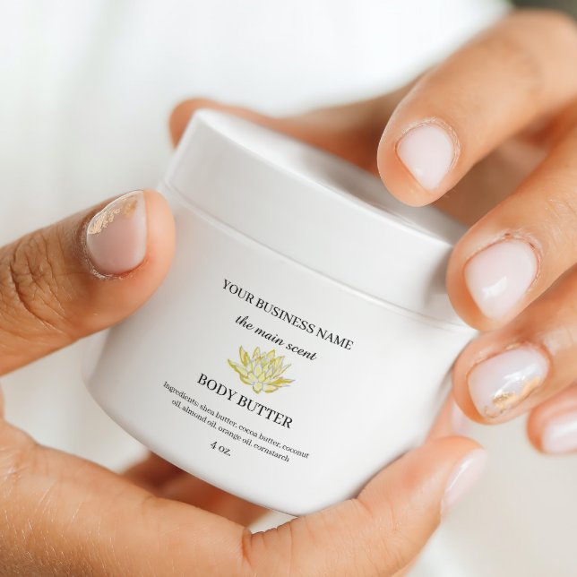 Adesivo Quadrado Rótulo do autocolante de manteiga de lotus amarelo (Yellow lotus body butter cosmetics sticker label)