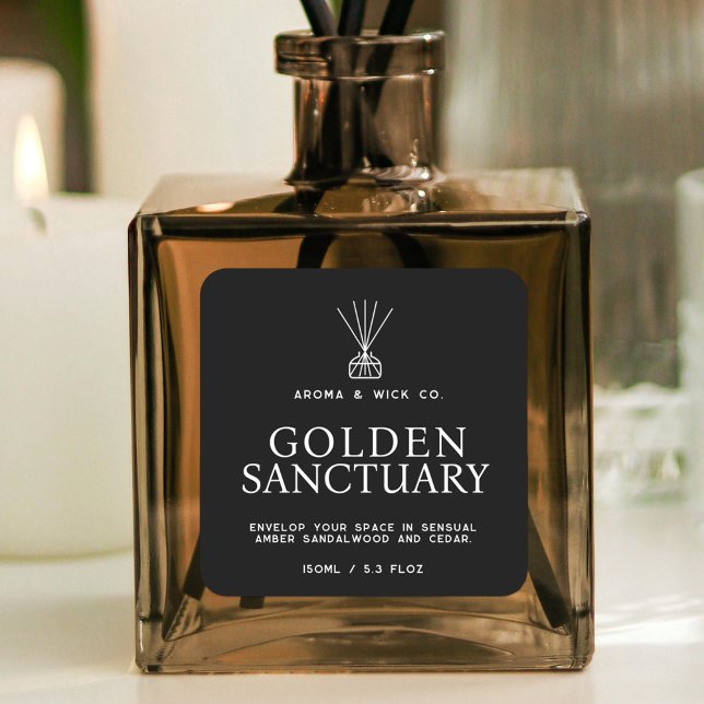 Adesivo Quadrado Rótulo do difusor branco preto simples (Criador carregado)