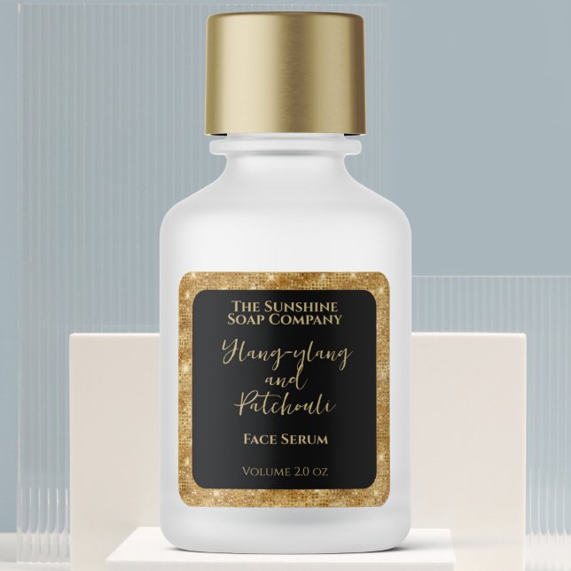 Adesivo Quadrado Rótulo do Grelha do Glitter Dourado preto Cosmétic (Criador carregado)