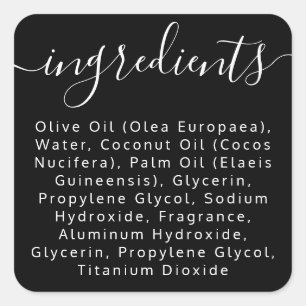 Adesivo Quadrado Rótulo do listproduct de ingrediente preto de scri