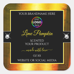 Adesivo Quadrado Rótulo do logotipo Nobre Ouro brilhante Laranja