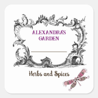 Adesivo Quadrado Rótulo do Produto Herbo ou Especiaria de Ornamento