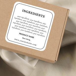 Adesivo Quadrado Rótulo do produto Ingredientes