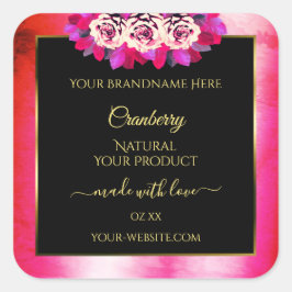 Adesivo Quadrado Rótulo do Produto Preto, Padrão de Mármore Rosa, F