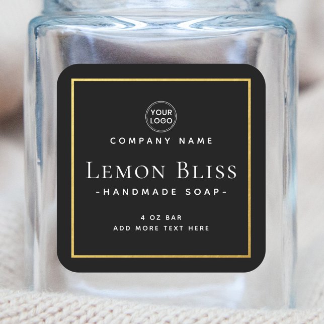 Adesivo Quadrado Rótulo do produto preto preto quadrado dourado fin (Criador carregado)