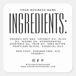 Adesivo Quadrado Rótulo dos ingredientes de velas minimalistas de c