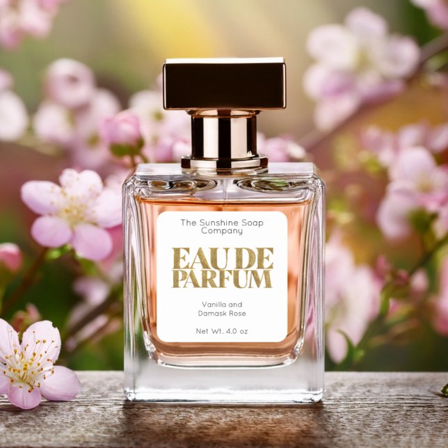 Adesivo Quadrado Rótulo Eau de Parfum, branco e brilhante Dourado (Criador carregado)