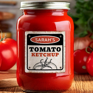 Adesivo Quadrado Rótulo editável de ketchup de tomate com sinal de 