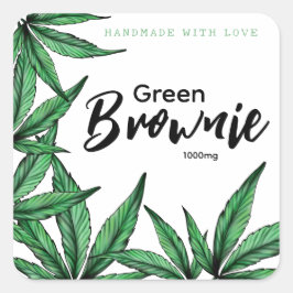 Adesivo Quadrado rótulo Green Brownie Edibles