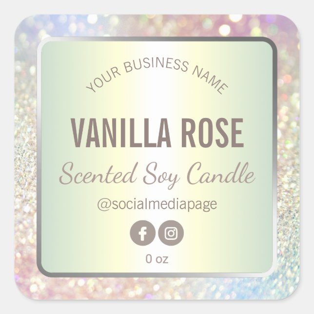 Adesivo Quadrado Rótulo Holográfico do Produto da Glitter (Frente)